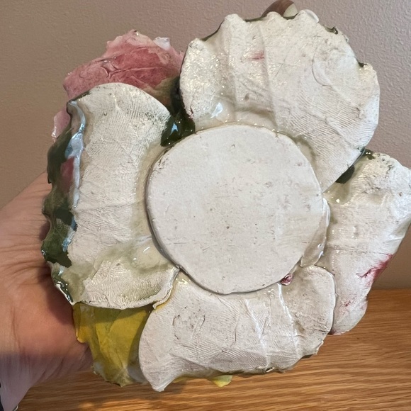 Vintage Pink Roses Pair Of Candle Stick Holders Italian Porcelain 5”T X 6”W - Picture 8 of 12